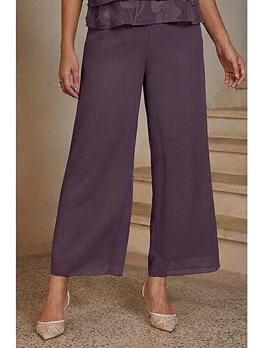  Dames Rechte broek Tot de enkel Mouwloos Moeder van de bruid winterbruiloft met Chiffon