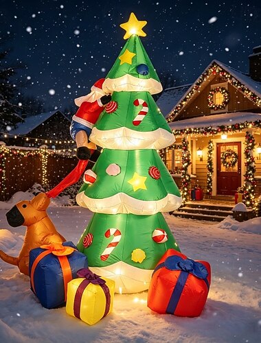  Albero di Natale gonfiabile da 1,5 metri, decorazioni per esterni, albero gonfiabile per giardino con LED integrati per feste natalizie, interni, giardino e prato.