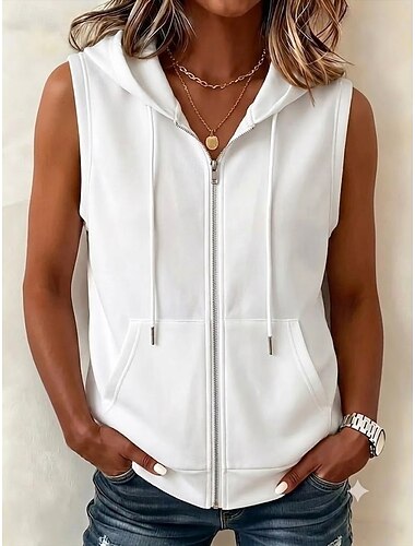  Dames Blouse Actief Sport Modieus Mouwloos Capuchon Normale tops Casual Wit Zwart Leger Groen Paars Donkerblauw Lente