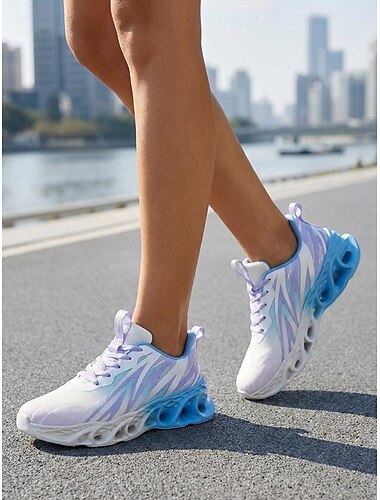  Dames hardloopschoenen met vetersluiting en demping, lichtgewicht, ademende mesh sportschoenen met schokabsorberende holle zool voor hardlopen, fitness, wandelen en reizen. &alledaagse kleding