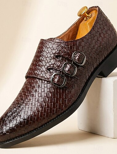  Scarpe eleganti da uomo marroni intrecciate con tripla fibbia, scarpe formali classiche di lusso per lavoro, matrimoni, banchetti e stile executive.