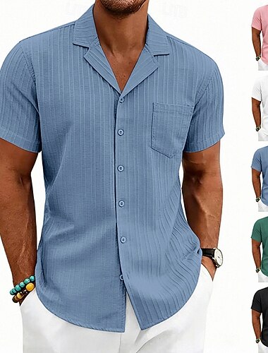  Per uomo Camicia Camicia casual Camicia con Bottoni Camicia Jacquard Bianco Nero Rosa Blu Verde Manica Corta Semplice Colletto a Camicia Casuale Quotidiano Tasca Frontale Abbigliamento Elegante Moda