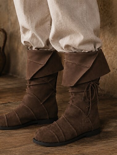  Middeleeuws Renaissance Schoenen Kniehoge laarzen Platte jazzlaarzen Kostuum Voor heren Keltisch Piraat Halloween Maskerade Prestatie LARP Ren Faire Volwassenen Schoenen