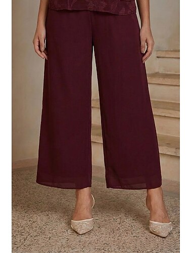  Dames Rechte broek Tot de enkel Mouwloos Moeder van de bruid Bruiloft gast met Chiffon Bordeauxrood
