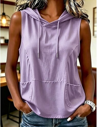  Dames Tuniek Normaal shirt Effen Kleur Effen Vakantie Vintage Dagelijks Mouwloos Capuchon Lange tops Casual Dagelijks Feestdagen blauw Wit Zwart Blozend Roze Paars Zomer Lente