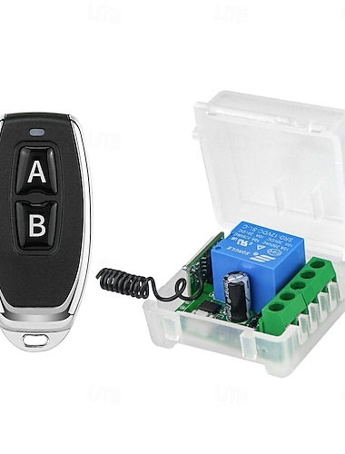  Interrupteur télécommandé sans fil 12 V CC, module récepteur relais RF 433 MHz avec émetteur porte-clés à 2 boutons, interrupteur à distance 10 A pour éclairage, porte de garage, projets de bricolage