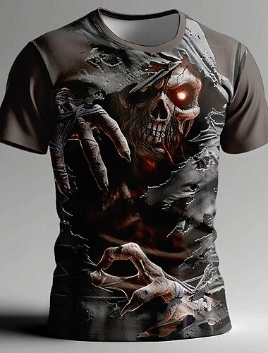  Halloween Herren Schädel Zombies Knochen T Shirt Kurzarm T-Shirt 3D-Druck Rundhalsausschnitt Hemd Gotisch Straße Dunkle Party Schwarz 1 Braun Ganzjahres Bekleidung S M L XL XXL XXXL
