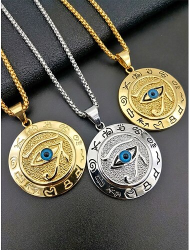 Herren-Halskette mit Horusauge-Anhänger aus Edelstahl, altägyptische Amulettkette in Gold oder Silber, symbolträchtiger Vintage-Schmuck für Alltag, Reisen, Partys und Streetstyle