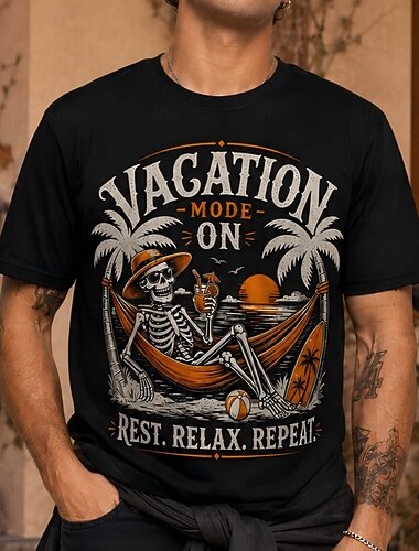  Halloween T-shirt graphique squelette T-shirt Crâne Reposez-vous, détendez-vous, répétez Fantasmagorique Drôle street style Rétro pour Homme Adulte Impression 3D  pour Halloween Carnaval Vacances