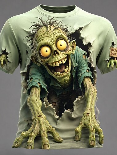 Halloween Herren Schädel Zombies Knochen T Shirt Kurzarm T-Shirt 3D-Druck Rundhalsausschnitt Hemd Gotisch Straße Dunkle Party Grün 1# Grün 2# Grün 3# Ganzjahres Bekleidung S M L XL XXL XXXL