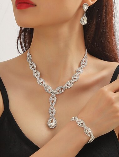  Set di Gioielli 3 Cromo 1 Collana 1 Bracciale Orecchini Per donna Moda Parure di gioielli Per Feste