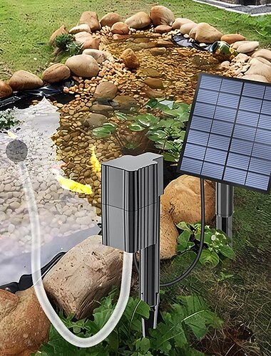  soldrevet oksygenpumpe med delt stake, mini utendørs vannoksygenator for fiske, liten fiskedam, akvarievannsirkulasjonstilskudd