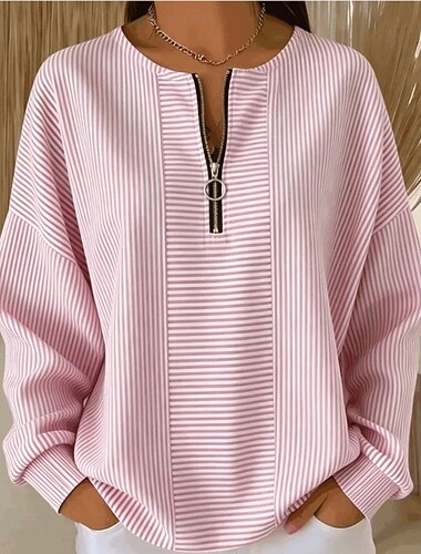  Femmes Sweats zippés Graphique Rayé Occasionnel manche longue Col haut Hauts Réguliers Occasionnel Bleu Rose Claire Violet Vert Été Printemps Automne
