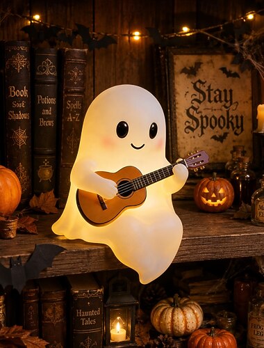  Lampada fantasma di Halloween, lampada notturna a forma di fantasma con luci LED, decorazione in resina alimentata tramite USB, lampada da tavolo spettrale e carina da 5,2 pollici per camera da letto,