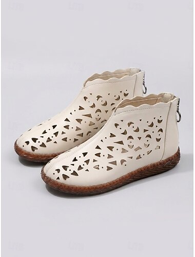  Bottines pour femme à découpe triangulaire en forme de cœur, col festonné et fermeture éclair latérale arrière &Bottines de voyage respirantes à semelle extérieure en caoutchouc ondulée cousue à la