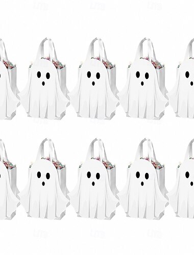  Confezione da 10 sacchetti regalo di Halloween a forma di fantasma con manici, sacchetti di carta bianca per dolcetti di Halloween, sacchetti per bomboniere di Halloween, sacchetti spettrali per feste