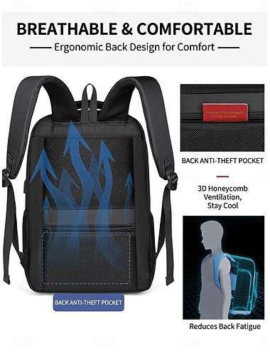  Zaino nero multitasche per uomo e donna, grande capacità, casual, da viaggio, con spallacci imbottiti e tasca frontale organizer, ideale per scuola, università, lavoro e spostamenti quotidiani.