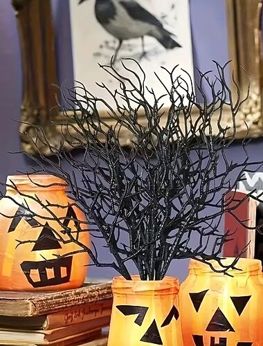  15/30 branches de bois de cerf artificielles noires, tiges de plantes artificielles gothiques d'Halloween, branches noires effrayantes pour vase, couronne, maison hantée, décoration intérieure