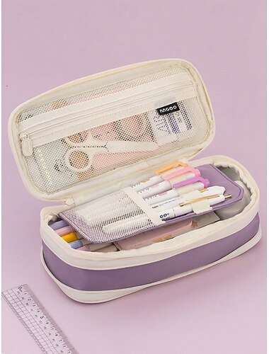 Trousse à crayons multicolore pour étudiante, pochette extensible imperméable en polyester à double fermeture éclair, organiseur de fournitures scolaires à plusieurs compartiments de grande capacité