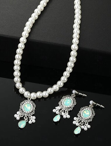  Set di Gioielli 2 Cromo 1 Collana Orecchini Per donna Moda Dolce Parure di gioielli Per Feste