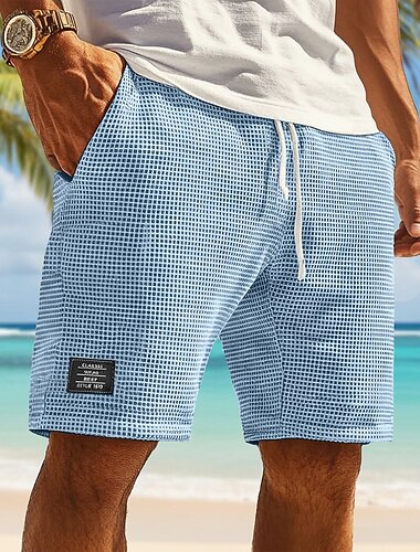  Per uomo Pantaloncini Waffle Pantaloncini Estivi Shorts da Spiaggia Pantaloncini casual Coulisse Elastico in vita Tinta unica Comodità Lunghezza al ginocchio Quotidiano All'aperto Abbigliamento