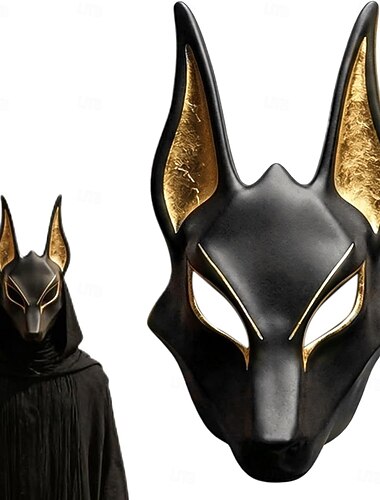  Halloween Anubi Maschera Mitologia egizia Sinistro Antico Egitto Orrore Adulti Unisex Halloween Carnevale Feste Performance Costumi di Halloween facili Vestirsi