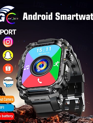  5G Android-smartwatch met 180° draaibare camera, ondersteuning voor 4G LTE-simkaarten en wifi. &GPS-navigatie, ingebouwde led-zaklamp, robuust militair slim horloge voor mannen, ondersteuning voor