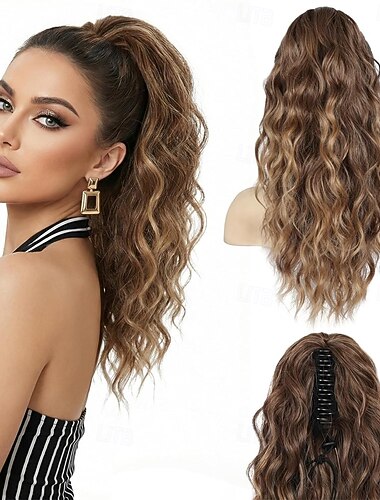  code di cavallo con clip per donne - extension per coda di cavallo riccia da 18 pollici, extension per capelli ondulati, extension per coda di cavallo in capelli sintetici, coda di cavallo con clip