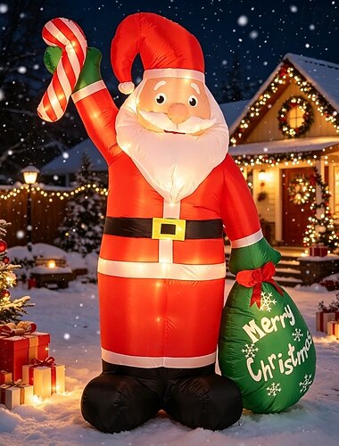  Gonfiabile natalizio di Babbo Natale da 2,4 metri, grande sacco regalo di caramelle, decorazione per esterni, gonfiabile IP44 resistente alle intemperie, decorazione natalizia per giardino, prato,