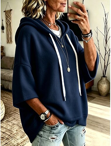  Per donna Felpe con cappuccio Patchwork Semplice Moda Casual Stampa Manica 3/4 Con Cappuccio Top Regolari Casuale Streetwear Blu Bianco Rosso Marrone Primavera Autunno