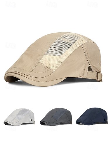 Berretto piatto da uomo in poliestere a rete traspirante, cappello estivo regolabile in vari colori, berretto leggero e casual per la guida, ideale per viaggi, attività all'aperto, golf, passeggiate e