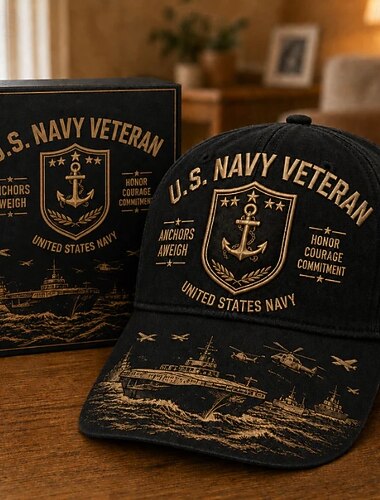  Bestickte Baseballkappe für US-Marineveteranen, verstellbare Kappe mit amerikanischem Flaggenaufnäher, Geschenk für pensionierte Marineangehörige, Veteranen, Gedenktag &Veteranentag