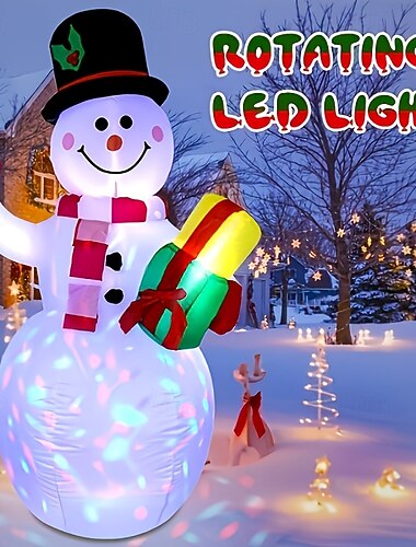  Pupazzo di neve gonfiabile natalizio con luci LED rotanti | Decorazione gigante a forma di pupazzo di neve luminoso, soffiatore impermeabile, ben fatto, facile da montare, decorazione gonfiabile per