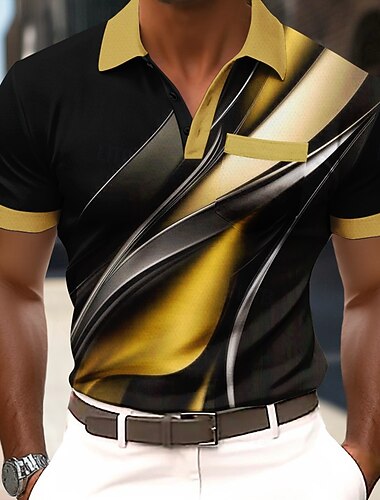  Per uomo Geometrico Linea Polo Manica Corta Magliette polo Camicie con Colletto Business Casual All'aperto Athleisure Abbigliamento quotidiano Stampa 3D Bottoni Estate Primavera Blu Giallo Viola