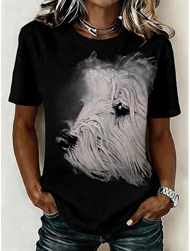  Pentru femei Tricou Imprimeu Grafic Animal Câțel Epocă Stilat Clasic Manșon scurt Stil Nautic Rotund Topuri obișnuite Casual Zilnic Albastru piscină Alb Negru Roz Îmbujorat Vară Primăvară Toamnă Iarnă
