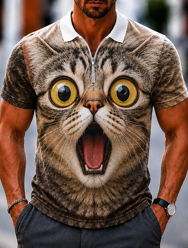  Per uomo Animale Fantasia "Cartone 3D" Polo Polo con zip Manica Corta Magliette polo Camicie con Colletto Casual All'aperto Athleisure Stampa 3D Tessuto retato traspirante Polo con cerniera a un