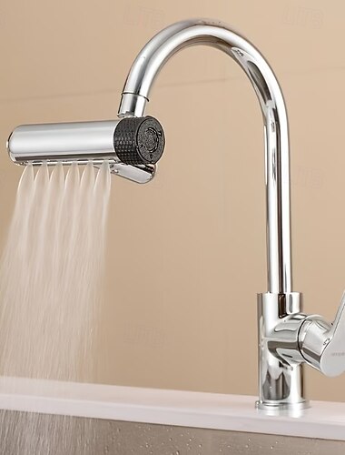  Moderner, um 360° drehbarer Strahlregler für Wasserhähne, Spülbeckendüse mit 6 Strahlarten, spritzwassergeschützte Küchenarmaturverlängerung, Metall &Kunststoff-Ersatzteile, wassersparendes