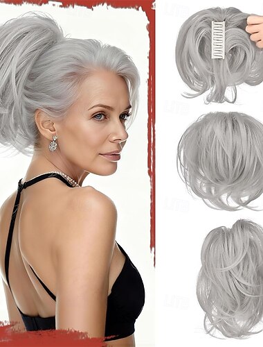  Aplique de rabo de cavalo curto com presilha, faça você mesma, fios flexíveis, coque, aplique de cabelo volumoso, aplique de cabelo sintético liso para mulheres.