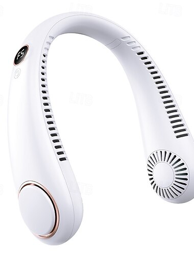  Ventilador de pescoço portátil para homens e mulheres, recarregável, fluxo de ar com circulação de 360°, bateria de 4000mAh, carregamento tipo C, 5 velocidades, sem hélices.