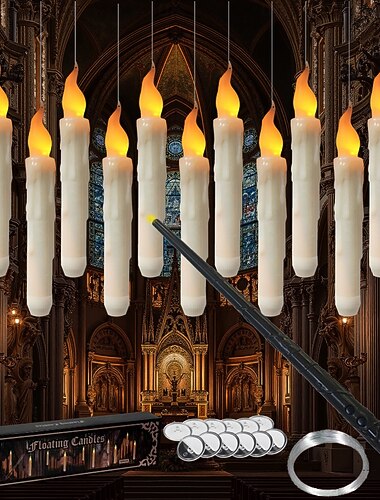  6/12/20/24 stuks led-zwevende kaarsen, vlamloze hangende kaarsen met toverstaf-afstandsbediening, op batterijen werkende druipende kaarsen voor Halloween, kerstfeesten, bruiloften, huisdecoratie en
