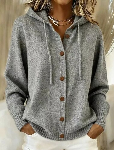 Dames Trui Vest Trui Stijlvol Casual Capuchon Gebreid Lange mouw Lange tops breien Dagelijks Huis Feestdagen blauw Khaki Herfst Winter