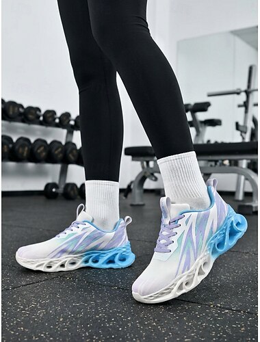  Damskor med vaddering och snörning, lätta, andningsbara atletiska sneakers i mesh med stötdämpande ihålig sula för löpning, gym, promenader, resor &vardagskläder