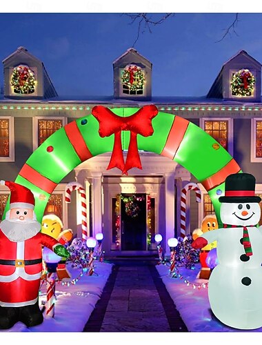 Arco natalizio gonfiabile illuminato da 3,6 metri, con Babbo Natale e pupazzo di neve, decorazioni natalizie per interni ed esterni, luci LED integrate, fantastiche decorazioni per il giardino.