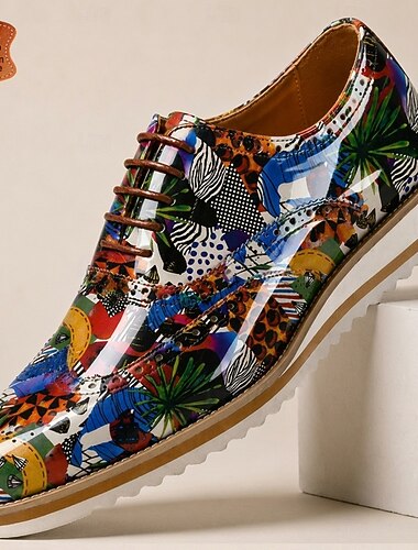  Scarpe eleganti Oxford da uomo in vera pelle con stampa artistica, scarpe formali di lusso con lacci per matrimoni, affari, feste, banchetti e per gentiluomini alla moda.