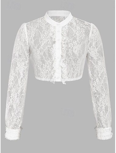  Oktoberfest Blusa con falda acampanada Encaje Floral Transparente Mandarín Escote Chino Larga Mucama bávaro alpino Herencia prados Mujer Carnaval Festival de Cerveza Paño de estilo tradicional