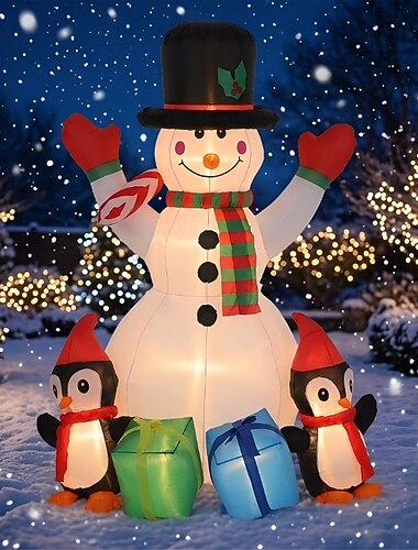  Decorazione natalizia gonfiabile per esterni, pupazzo di neve gonfiabile natalizio da 180 cm illuminato impermeabile per esterni, pinguini decorazione natalizia con LED integrati per feste in