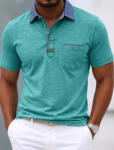  Herren Poloshirts Business-Polo Lässig Geschäft Gerippter Polokragen Kurzarm Mode Basic Einfarbig Einfach Knöpfe Sommer Frühling Frühling & Herbst Normale Passform Blau Weiß Schwarz Wein Rote Grün