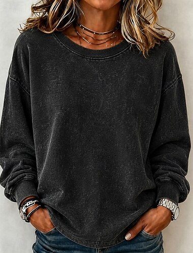  女性用 Pullover スウェットシャツ パンク 活発的 ヴィンテージ 長袖 クルーネック レギュラートップス カジュアル 家 ストリート ブラック ライトブラウン グリーン ローズレッド グレー 秋 冬