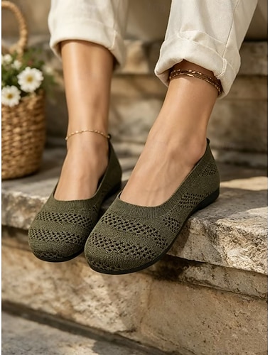  ballerine gialle Flyknit a punta larga da donna – scarpe casual traspiranti per lavoro, viaggi e gite primaverili