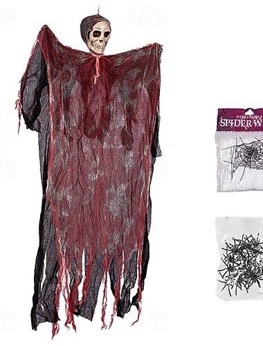  Décorations de squelettes à suspendre pour Halloween, en gaze blanche, 60 g de coton &20 mini araignées, accessoires fantomatiques terrifiants pour cour, jardin, bar &décoration de fête d'Halloween